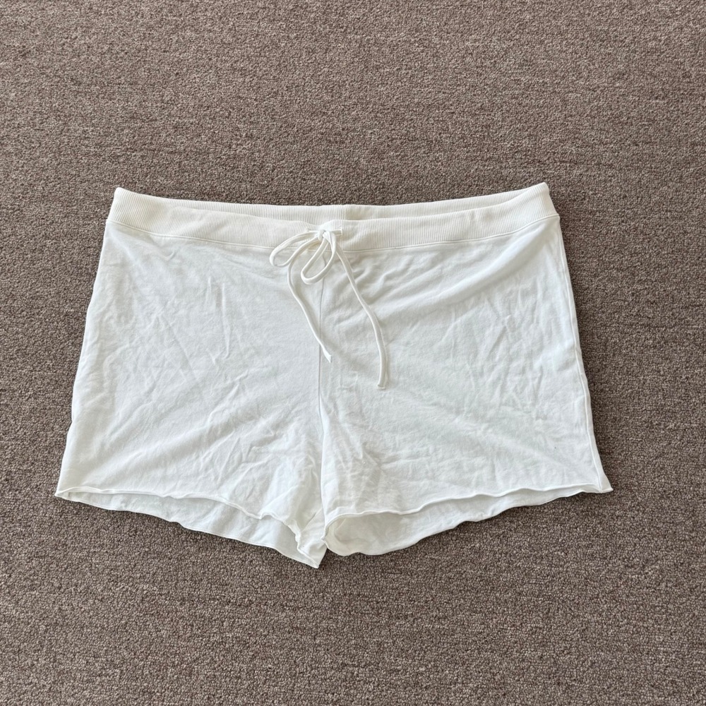 Skims White Cotton Blend Drawstring Lounge Shorts Raw Hem Plus Size 4X